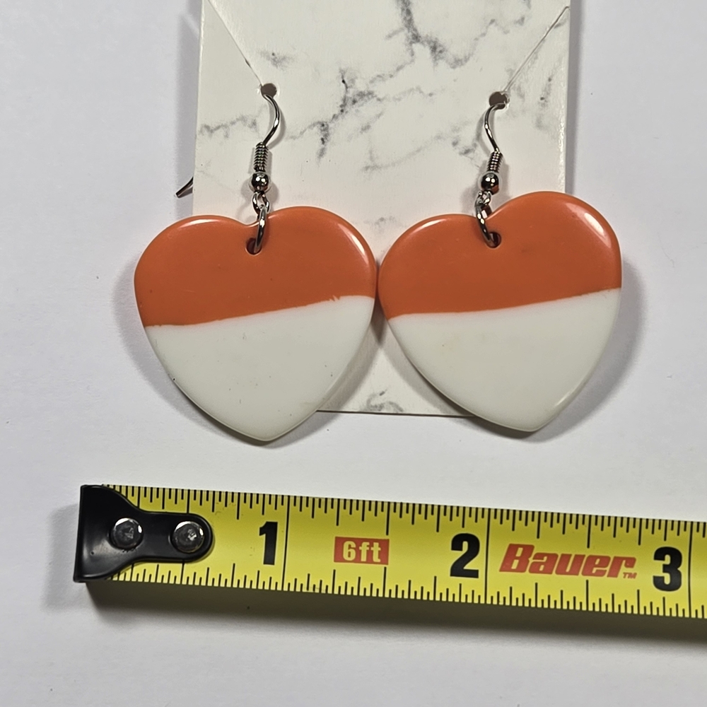 Vibrant Orange and White Dangle Heart Earrings - Picture 7 of 7